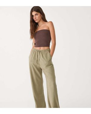 Stradivarius Petite Trousers With Linen - Natural
