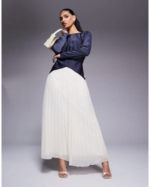 ASOS Color Block Dropped Waist Pleated Skirt Maxi Dress - Blue
