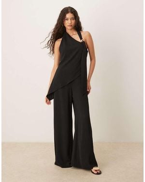 ASOS Trim Detail Halter Overlay Jumpsuit - Black
