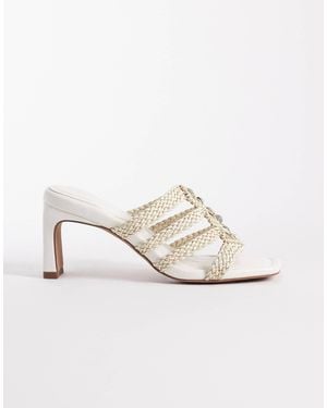 ASOS Hide Beaded Weave Detail Mid Heeled Mules - White