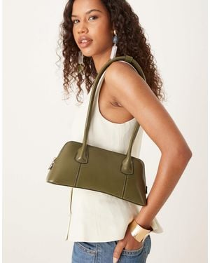 ASOS – olive tasche im bowling-stil mit langem henkel, abgerundetem boden und ziernähten - Natur