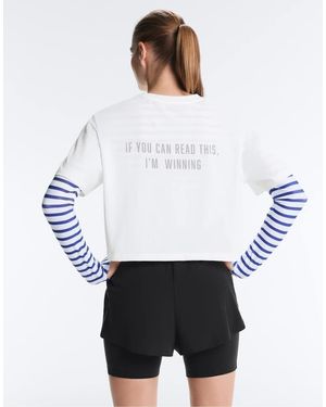 Oysho Boxy Cropped "if You Can Read This" Cotton Blend T-shirt - White