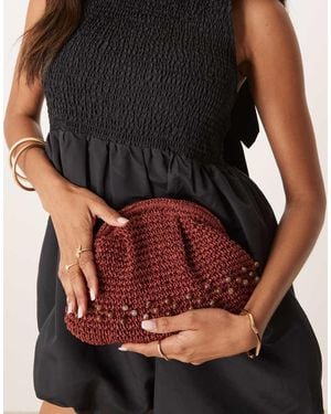 ASOS Straw Crochet Grab Clutch With Beads - Black