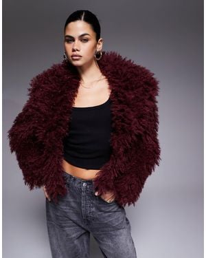 The Frolic Exclusive Oversized Collar Mongolian Faux Fur Jacket - Purple