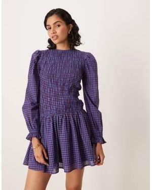 Glamorous – kariertes, langärmliges minikleid aus popeline - Lila