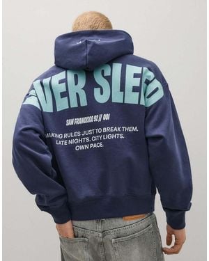 Bershka Hooded Print Sweatshirt - Blue