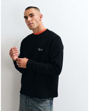 PEGADOR T-Shirt Waffle Oversize A Maniche Lunghe Con Logo - Nero