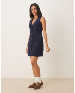 Threadbare Vestido Corto Con Botones Delanteros De Pana De - Azul