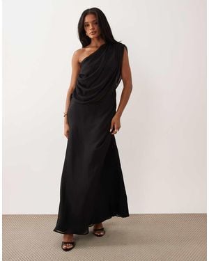 ASOS Maxi Jurk Van Chiffon Met Gedrapeerde Schouder En Achterkant - Zwart