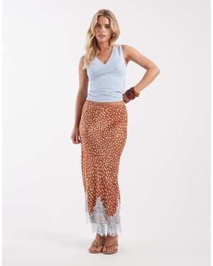 Never Fully Dressed Petite Maeva Satin Maxi Skirt With Lace Trim Hem - White