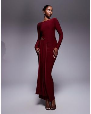 Kaiia Exclusivité - - robe double épaisseur longue près du corps avec détail drapé à la taille et découpes - bordeaux - Violet