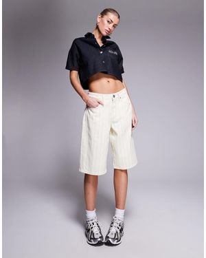 Liquor N Poker Ecru Denim Pinstripe Jorts - White