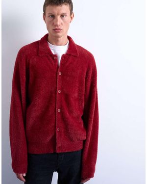 TOPMAN Fluffy Knit Cardigan - Red