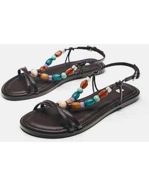 Pull&Bear Beaded Flat Sandals - White