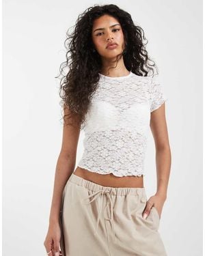 ONLY Lace Detail T-shirt - White