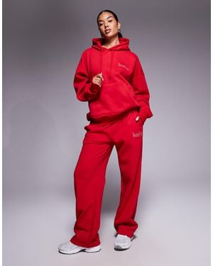 Kaiia Exclusive Cotton Rich Diamante Logo Wide Leg sweatpants Co-ord - Red