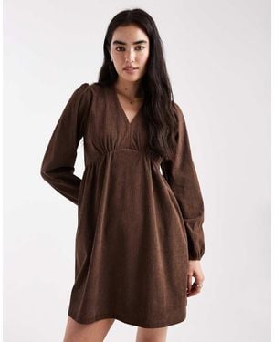 Threadbare Corduroy Long Sleeve Mini Dress - Brown