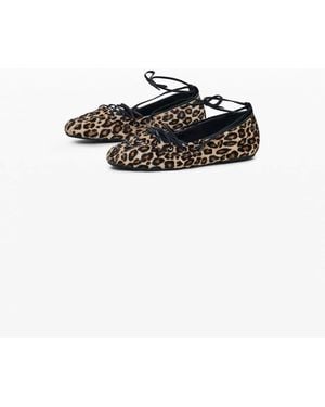 Desigual Bailarinas Con Estampado De Leopardo De Cuero - Blanco