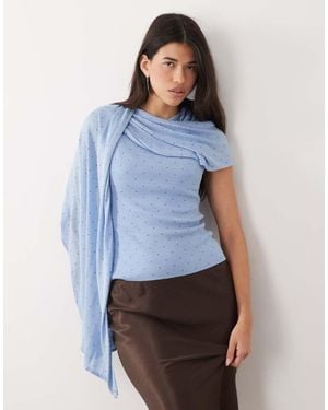 Gina Tricot Lightweight Knit Cape Drapey Top - Blue