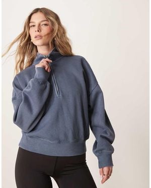 Abercrombie & Fitch Quarter Zip Sweatshirt - Blue