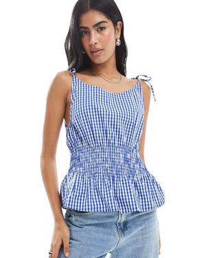 Daisy Street Shirred Waist Sleeveless Top - Blue