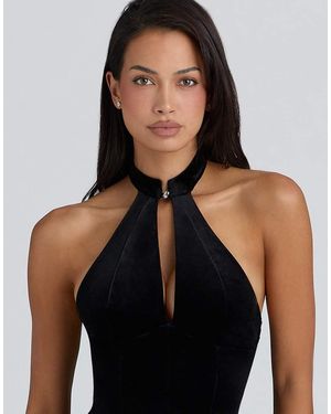 House Of Cb Zia Velvet Halter Neck Top - Black