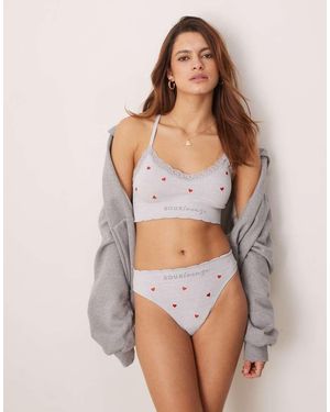 Boux Avenue Ribbed Heart Thong - Grey
