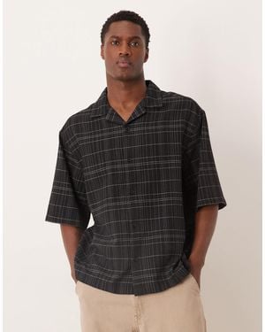 ASOS Oversized Seersucker Plaid Shirt - Black