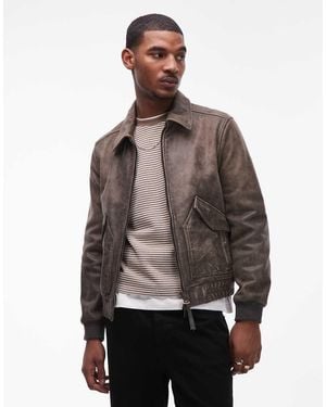 AllSaints Marland Zip Through Leather Aviator Jacket - Brown