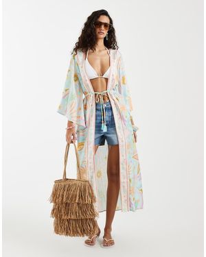 Never Fully Dressed Maxi Strandkimono Met Zonneprint - Wit
