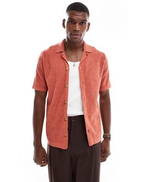 Only & Sons Revere Collar Open Knit Shirt - Red