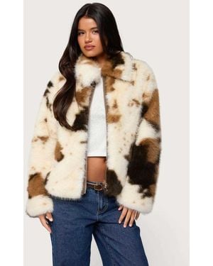 Edikted Rayan Cow Print Faux Fur Jacket - Blue
