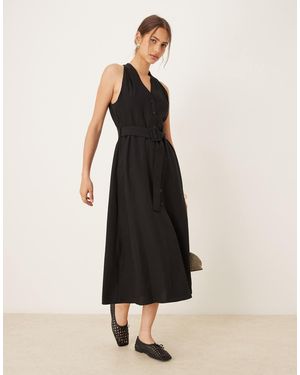 Mango Button Through Halterneck Midi Dress - Black