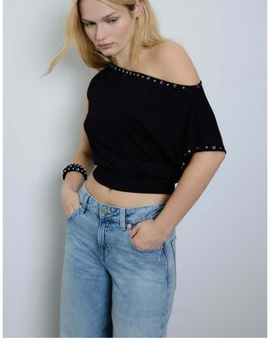 Stradivarius Asymmetric Stud T-Shirt - Blue