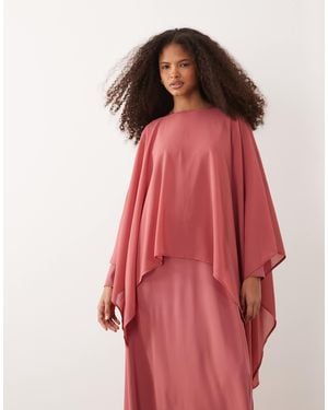 Iyal Chiffon Overlay Cape Drape Detail Satin Maxi Dress - Red