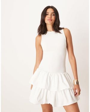 Sister Jane Ruffle Skirt Ribbed Mini Dress - White