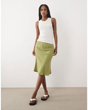 ASOS Linen Blend 90's Satin Bias Cut Skirt - Green