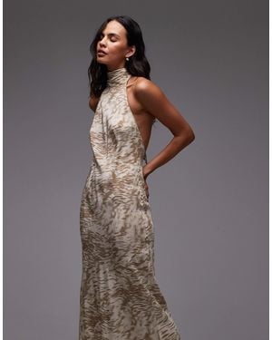TOPSHOP Full Neck Halter Midi Dress - Gray