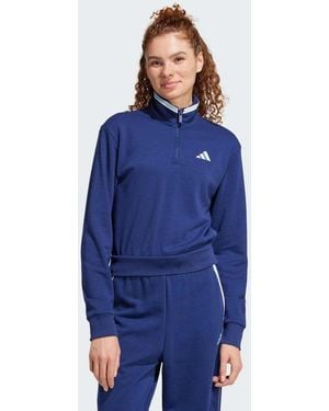 adidas Originals Essentials Colour Pop French Terry Crop Quarter-Zip Track Jacket - Blue