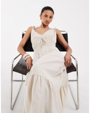Vero Moda Tie Shoulder Cami Midi Tiered Dress - Natural