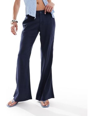 Hollister Low Rise Linen Tailored baggy Flare Trousers - Blue