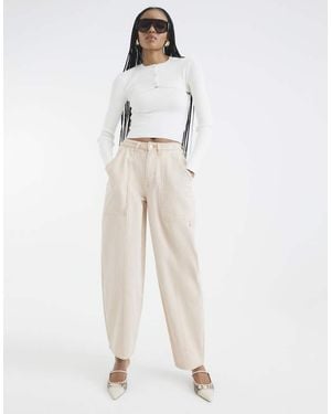 River Island Canvas Barrel Leg Trousers - White