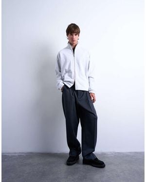 TOPMAN Felpa Pesante Squadrata Chiaro Mélange Con Zip E Scollo A Imbuto - Bianco