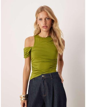 ASOS Slinky Drape One Shoulder Top - Green