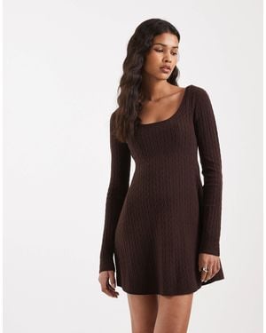 Hollister Tie Back Babydoll Sweater Mini Dress - Brown