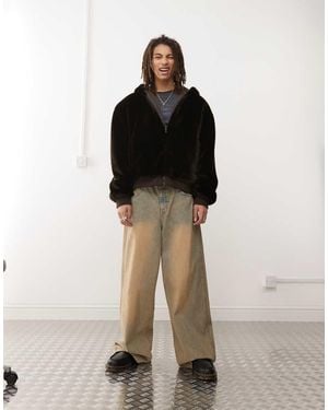 Collusion Faux Fur Hooded Jacket - Black