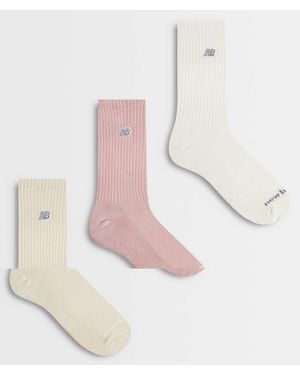 New Balance Calzini Medi Alla Caviglia Con Toppa Logo, 3 Paia, Bianco Sporco, E Rosa