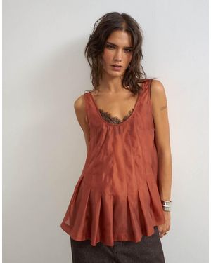 TOPSHOP Organza Doorschijnende Mouwloze Camitop Met Plooitjes - Bruin