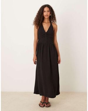 ASOS Halter Neck Maxi Dress With Corset Inspired Bodice - Black