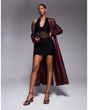 Kaiia Exclusivité - - robe courte dos nu avec empiècement tulle transparent double épaisseur coupe près du corps - Marron